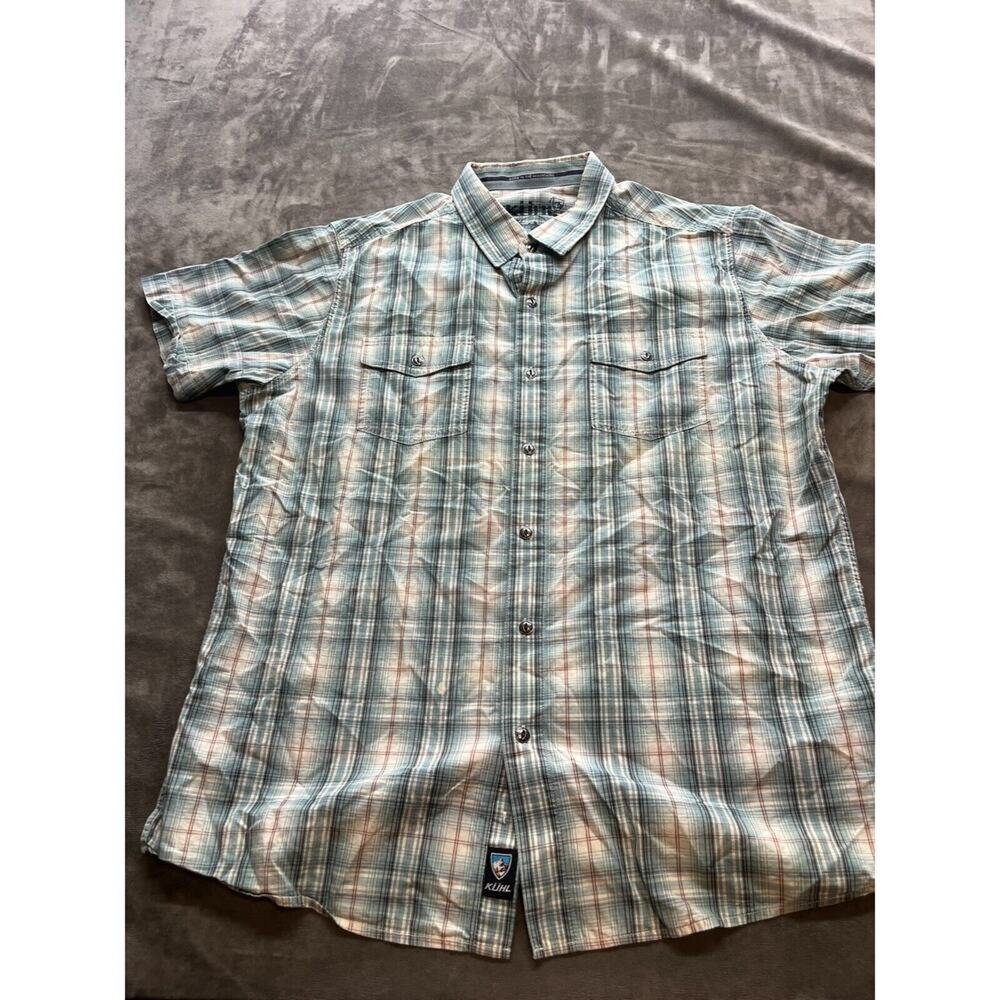 Kuhl Eluxur Mountain Grown Blue Plaid Button Up Short Sleeve Shirt Men’s Large